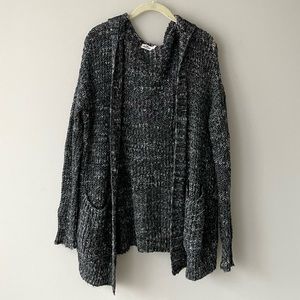 Hollister Charcoal Gray Hooded Knit Open Long-Sleeve Pocketed Cardigan